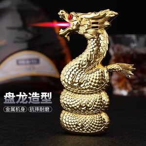 网红新款龙年精雕盘龙造型充气防风打火机红焰金属个性创意送礼潮