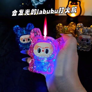 网红可爱公仔充气防风打火机透明炫酷发光高颜值卡通挂件礼品潮