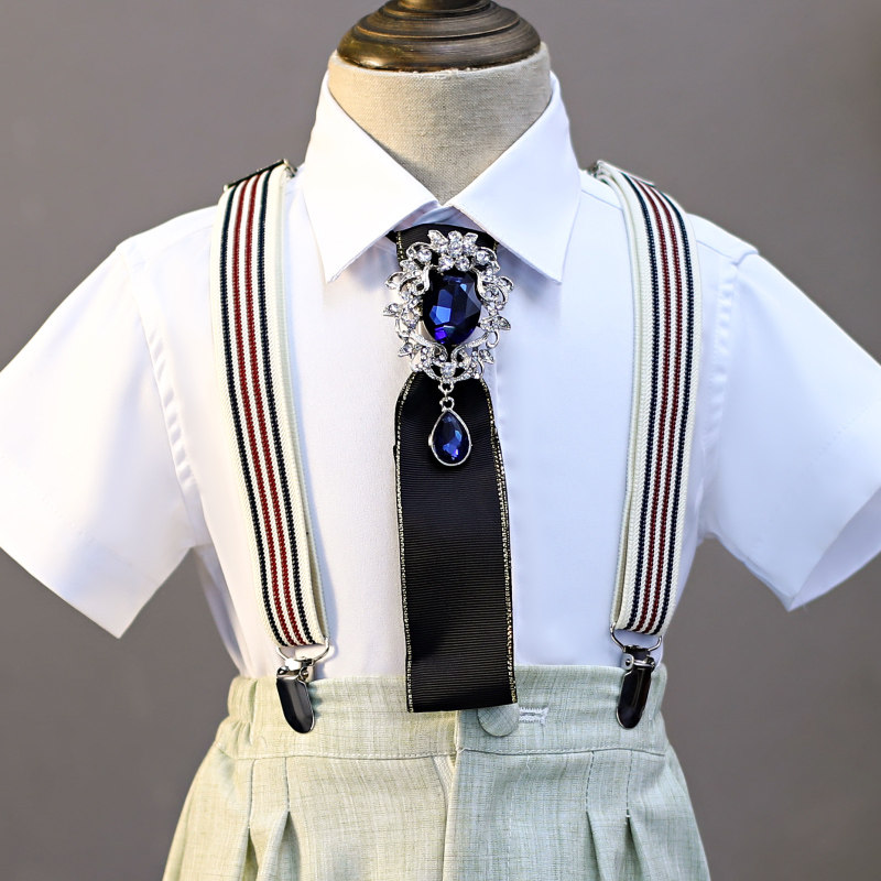 夏曼古丽男童西装领带儿童背带配饰短袖西装背带裤单条背带可调节