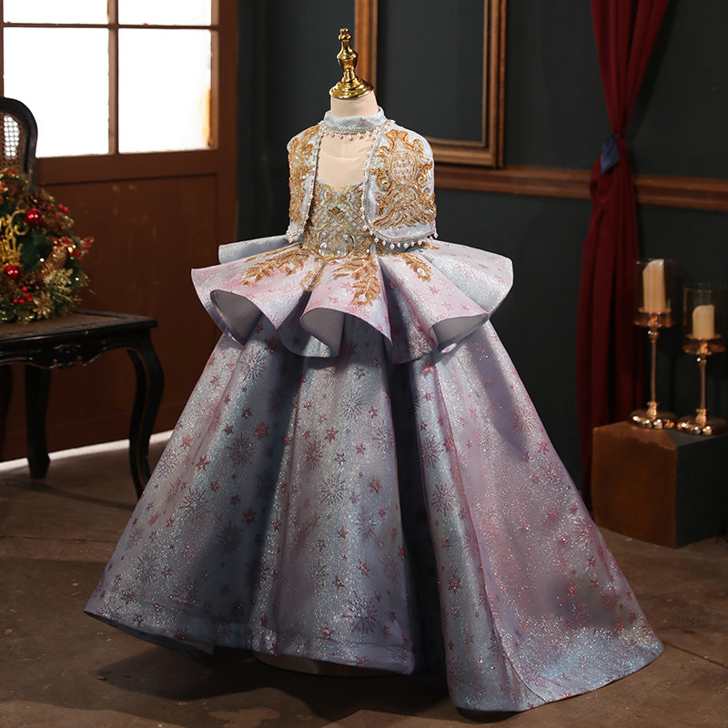 女童礼服公主裙欧式高端大气儿童重工主持人走秀小女孩钢琴演出服