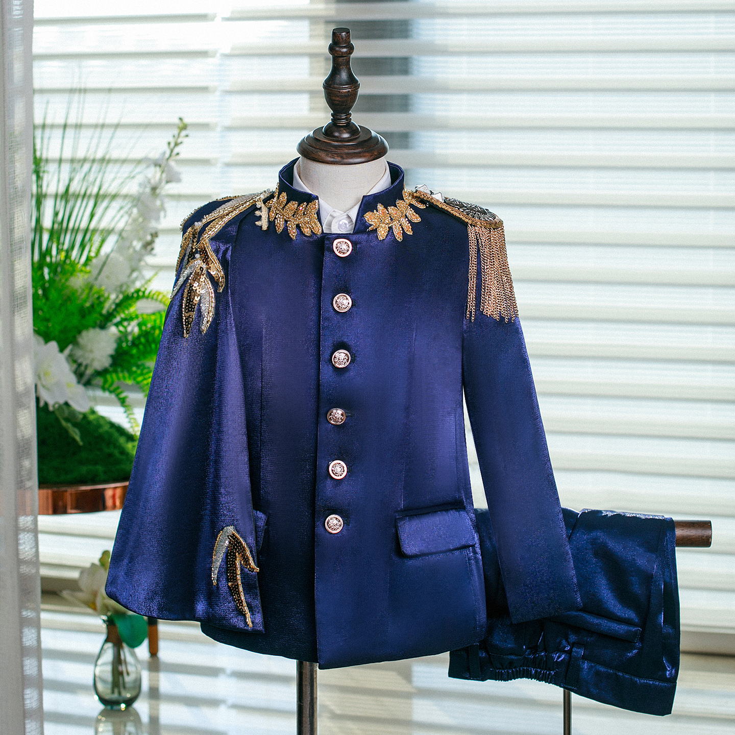 男童西装套装高端蓝色帅气