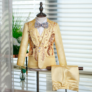 儿童西装套装男童高端模特走秀重工中国风主持人朗诵钢琴演出服潮