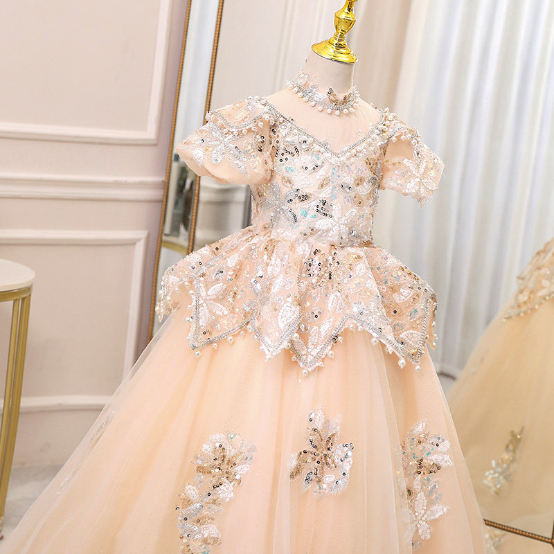 儿童礼服女童公主裙小花童拖尾洋气高端少儿走秀主持人钢琴演出服