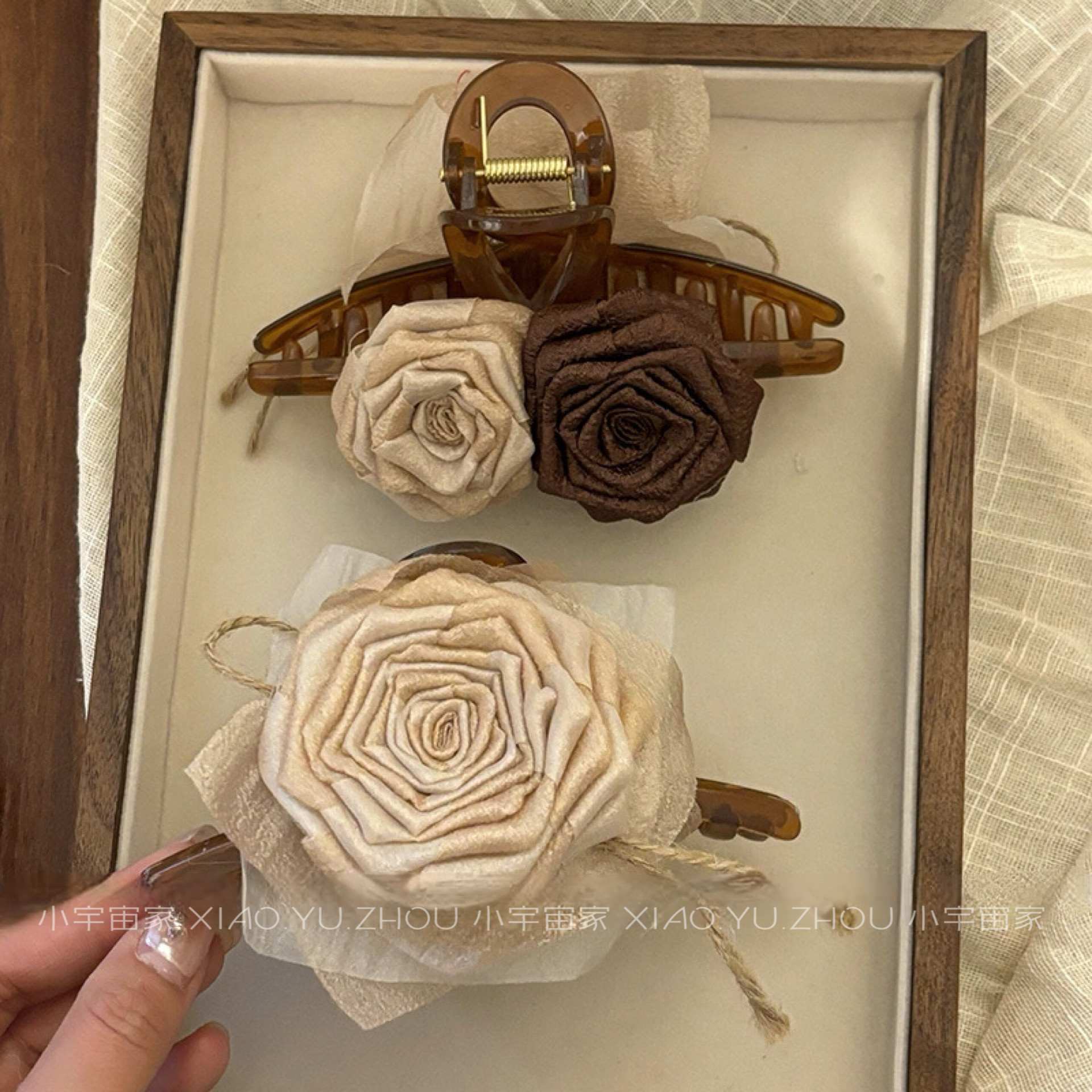手作干枯玫瑰抓夹新中式古风发夹