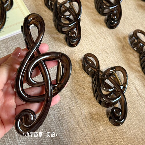 仿木纹音符抓夹！艺术生谱号鲨鱼夹女复古文艺大号13cm盘发夹神器
