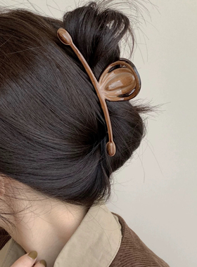 法式Cama*做旧仿木纹抓夹复古油画鲨鱼夹琥珀色一字夹盘发后脑夹
