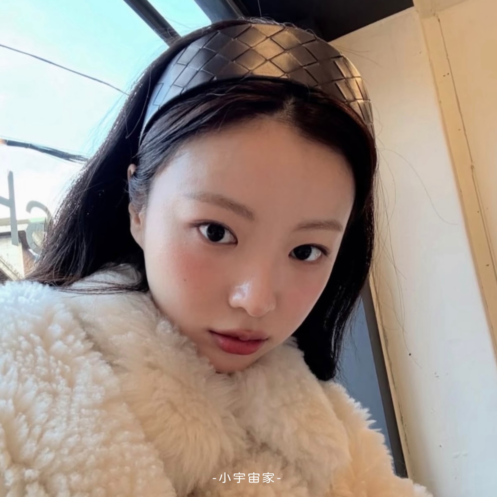 韩国ins博主编织菱格纹宽边发箍 小众设计pu皮质头箍女秋冬压发卡