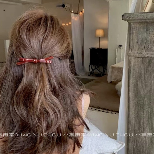 超美车厘子红！加厚醋酸蝴蝶结发夹一字发卡半扎发弹簧夹刘海夹女