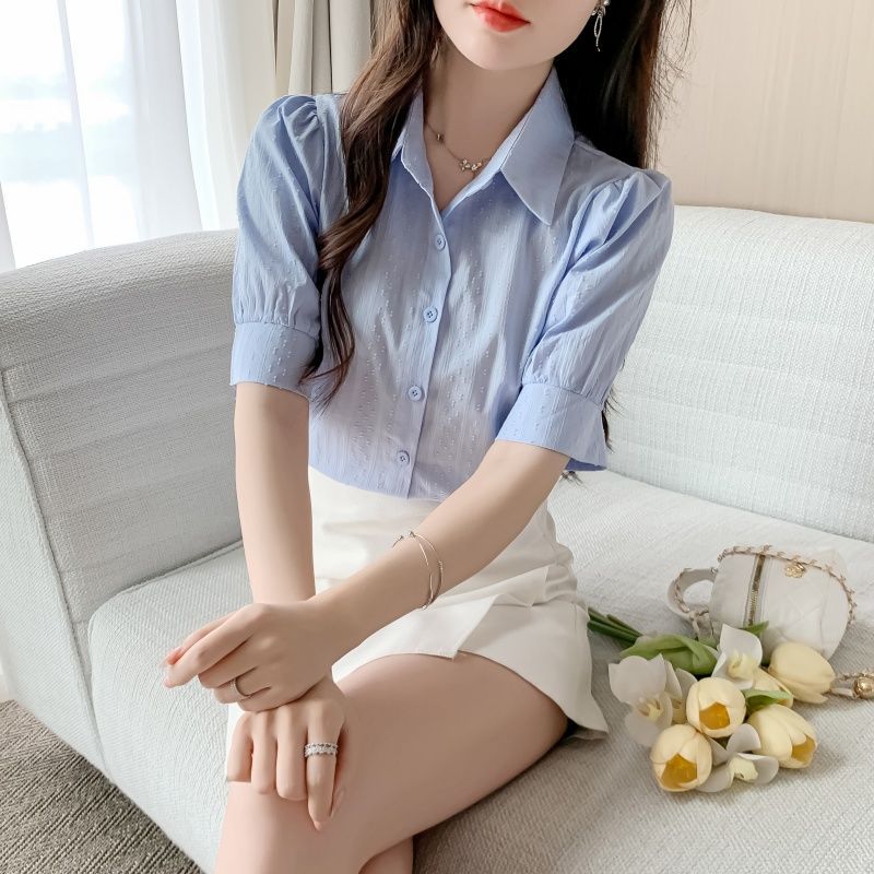全棉白色衬衫女短袖2025夏季新款女装气质减龄纯棉职业POLO领上衣
