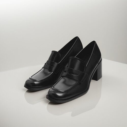 MD女鞋粗跟高跟一脚蹬乐福鞋