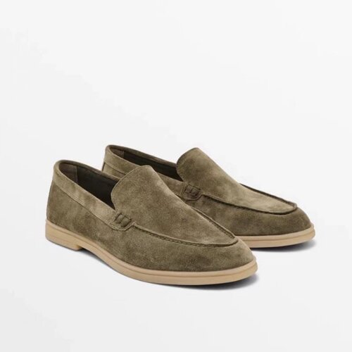 西班牙MD女鞋卡其色平底乐福鞋