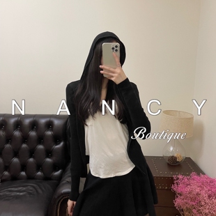 Nancy 纯欲暗黑/薄款连帽针织修身开衫 慵懒感早秋微透拉链外套女