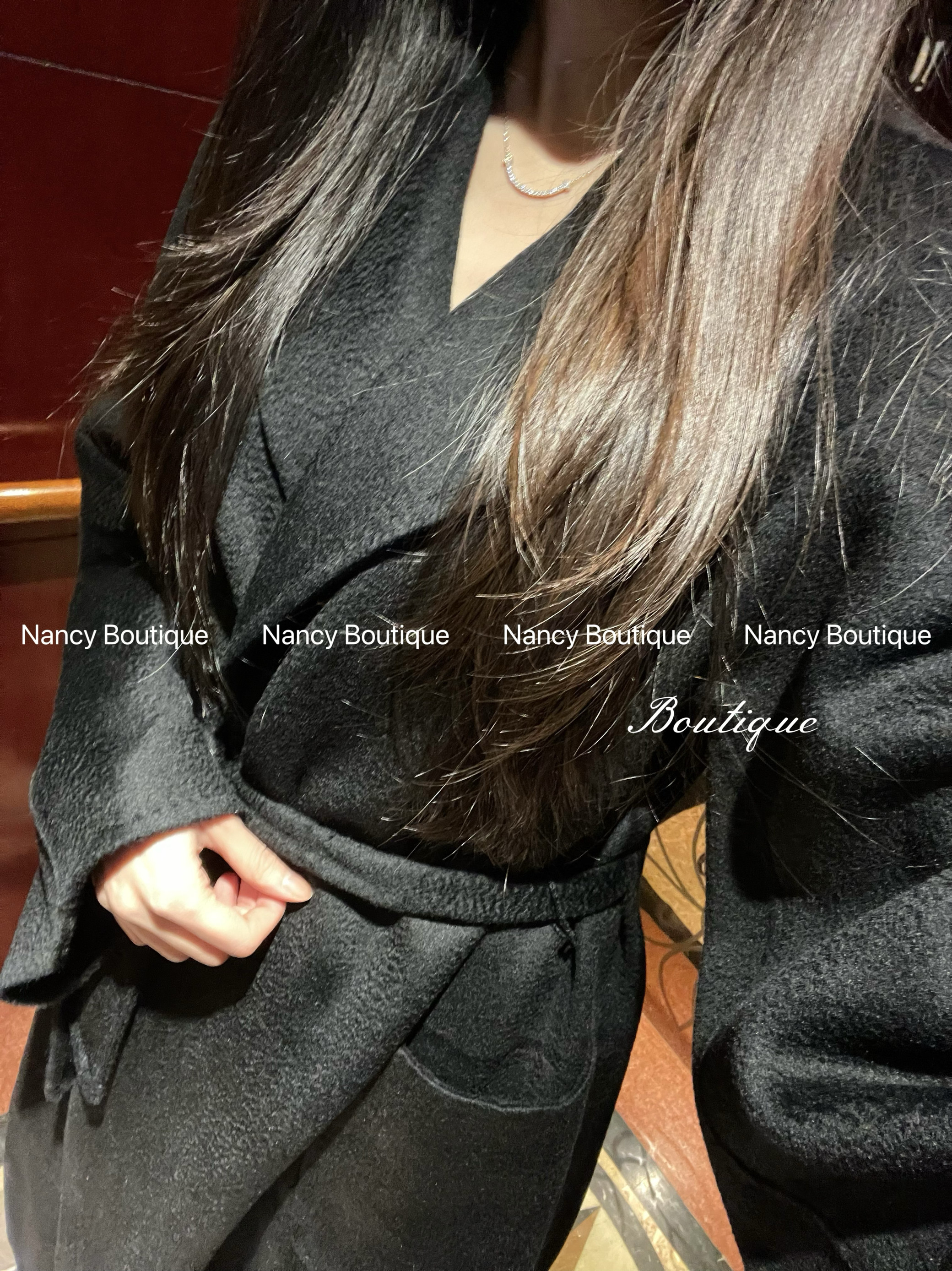 Nancy 经典手工双面尼水波纹长款大衣 羊毛羊绒高质感浴袍式外套