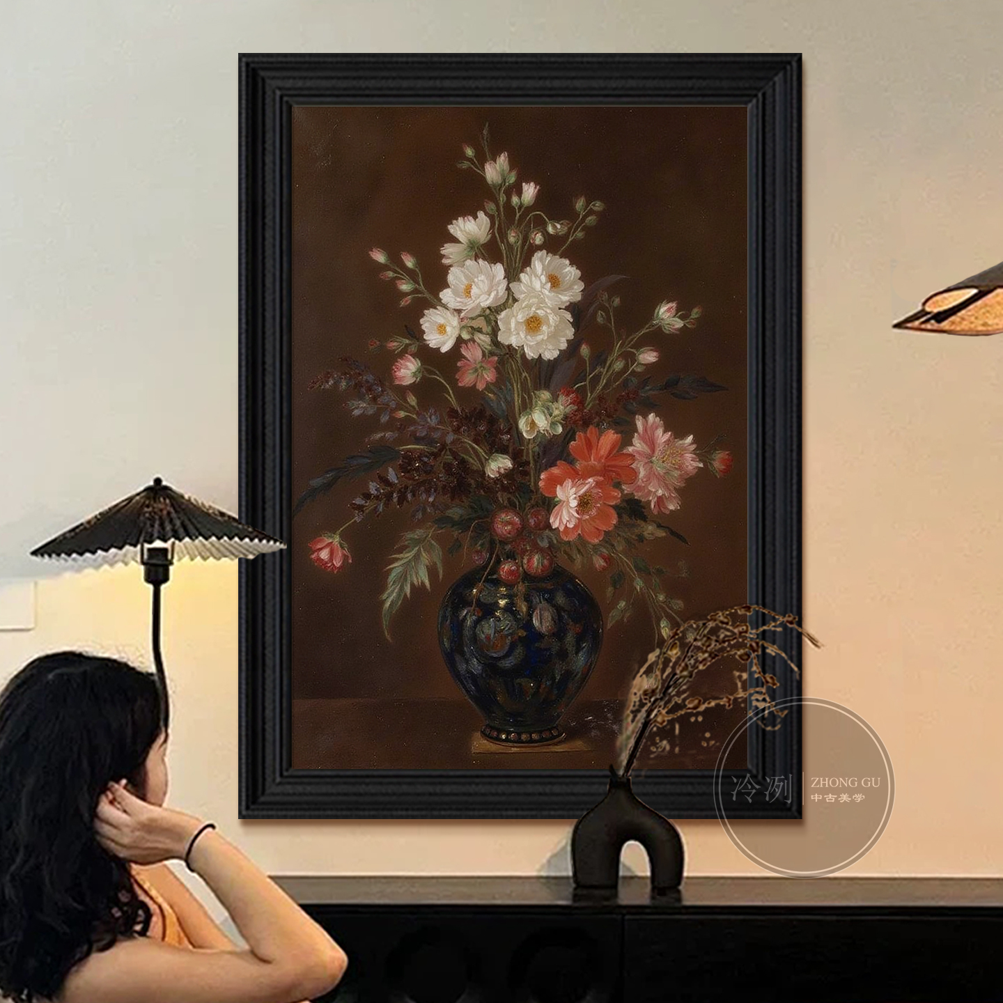 欧式复古静物花卉手绘油画酒店餐厅轻奢装饰画客厅玄关背景墙挂画图片