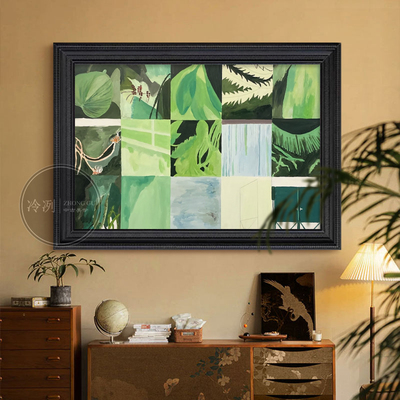 中古风抽象绿色系风景小众治愈系装饰画客厅卧室挂画玄关柜装饰画