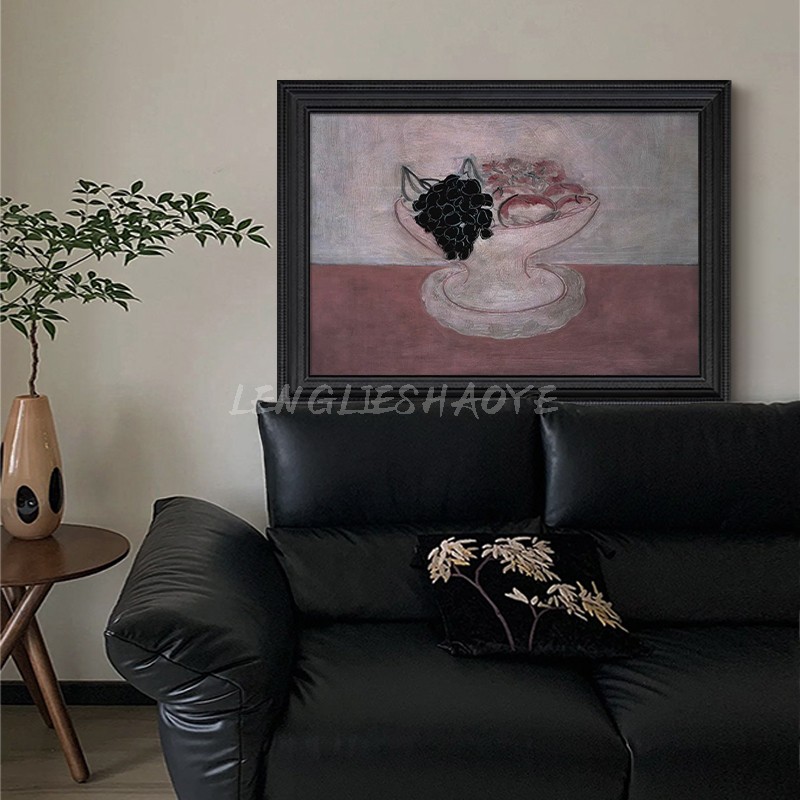 法式复古简约餐厅纯手绘油画水果静物中古风客厅玄关粉色装饰挂画图片