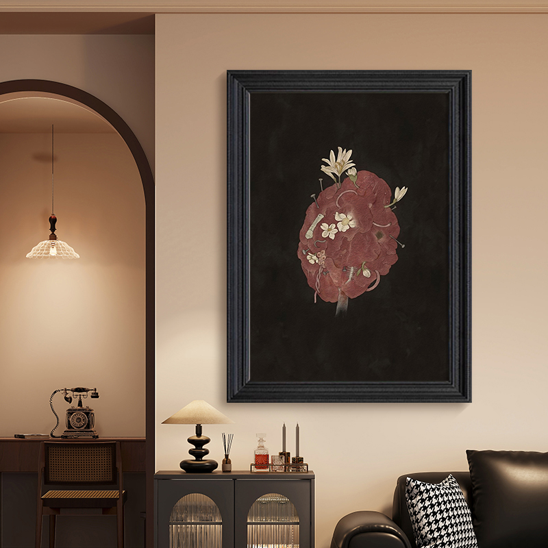 美式现代客厅卧室小众艺术创意装饰画花卉心脏挂画玄关纯手绘油画图片