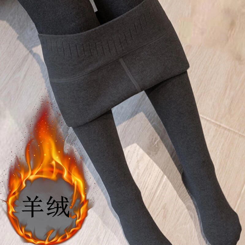 鄂尔多斯市100%羊绒打底裤女秋冬加绒加厚显瘦竖纹保暖踩脚连裤袜