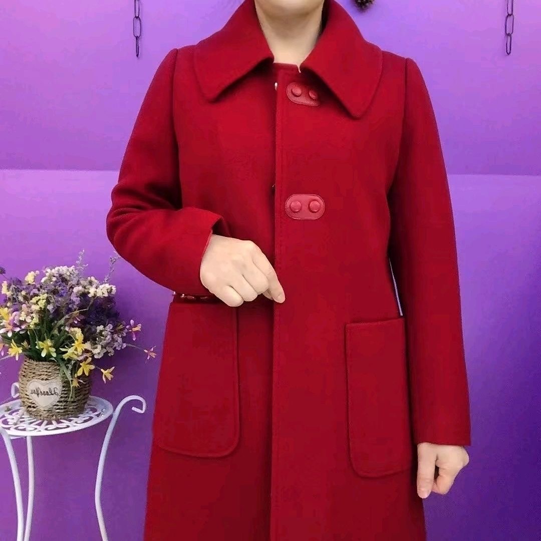 红色双面呢大衣女中长款
