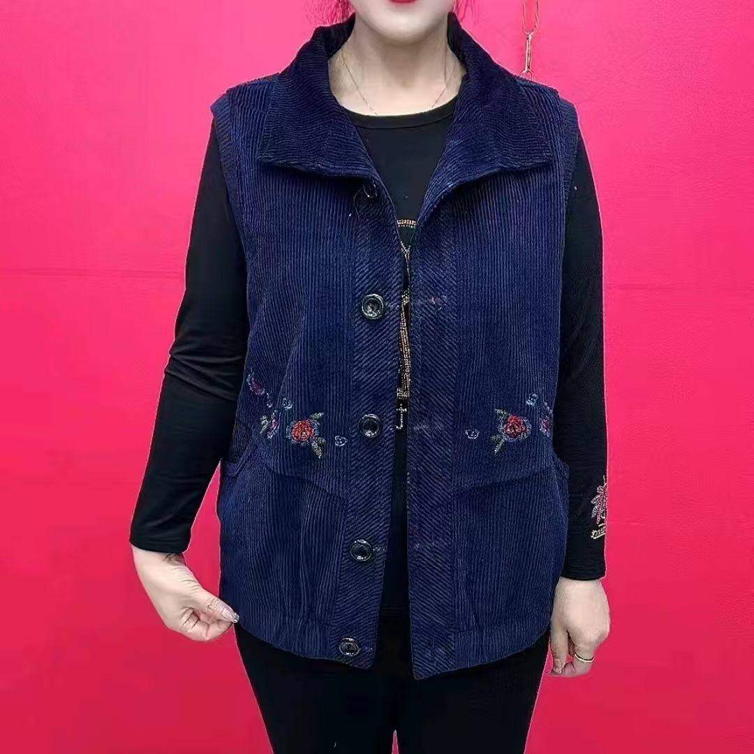 中老年灯芯绒马甲上衣女2024新款老年女装秋装绣花宽松马甲外套女,女装/女士精品,常规大码外套,淘宝优惠券,粉丝福利购,淘宝优惠卷