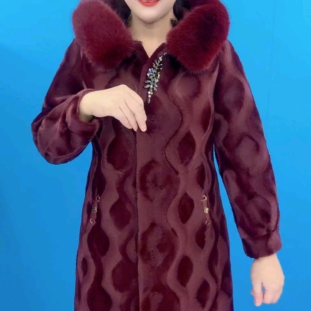 中老年妈妈装水貂绒大衣女中长款大码加厚高档保暖外套冬装