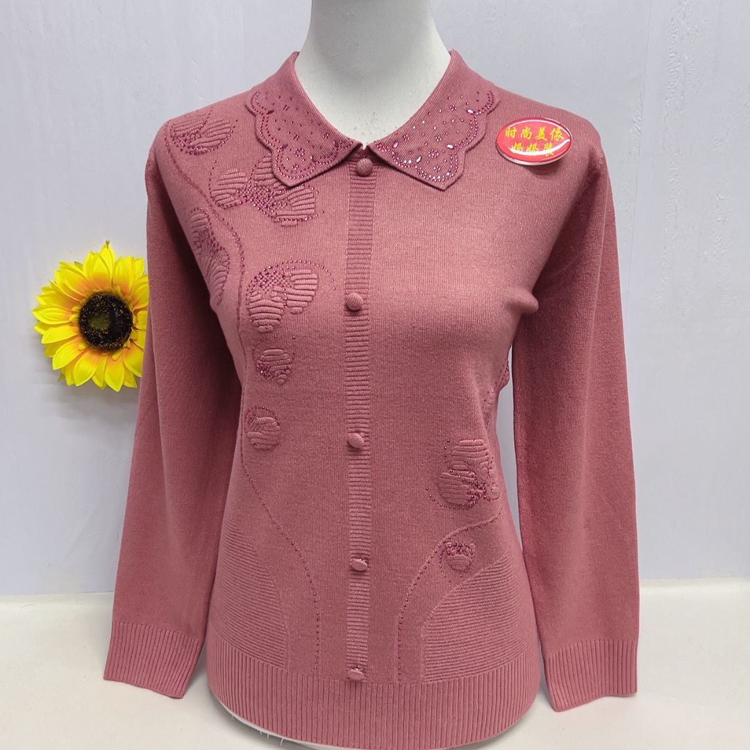 中老年妈妈装翻领针织衫