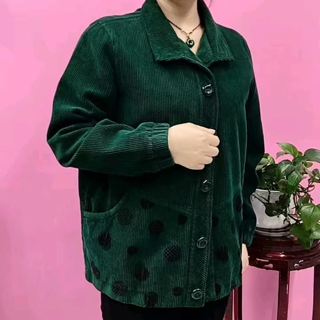 妈妈春秋装灯芯绒外套纯