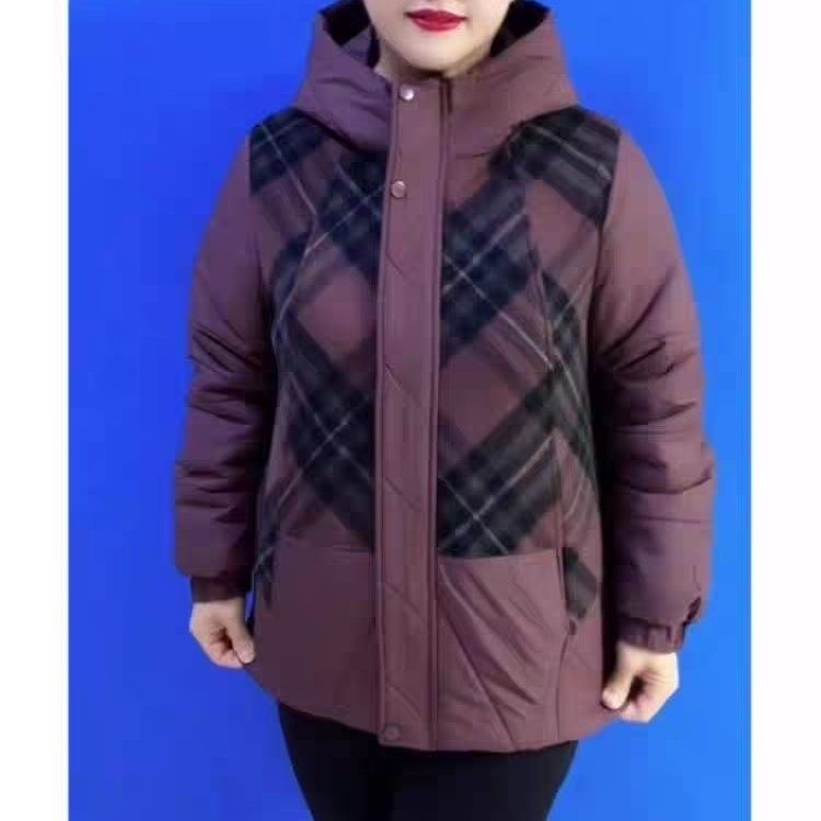 中老年妈妈装外套秋洋气中年女格子上衣小个子妈妈装短棉衣外套
