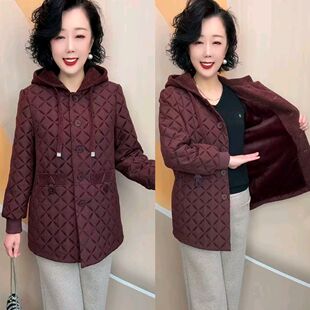 加绒2026棉衣妈妈外套中长款秋冬新款宽松连帽中年棉服保暖女装