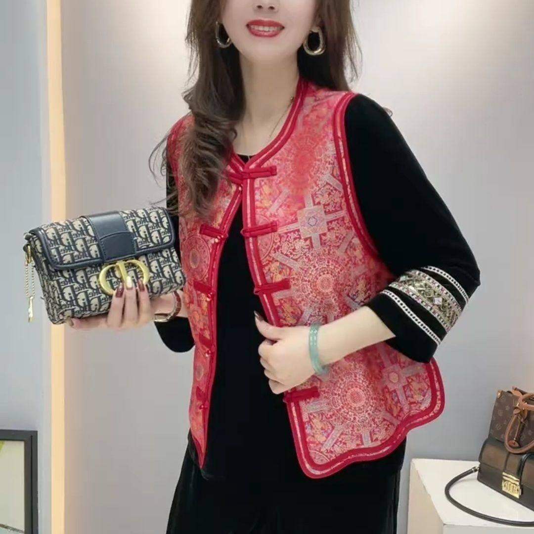 网红圆领盘扣提花显瘦复古马甲唐装背心爆款小众防寒坎肩上衣外搭,女装/女士精品,常规大码外套,淘宝优惠券,粉丝福利购,淘宝优惠卷