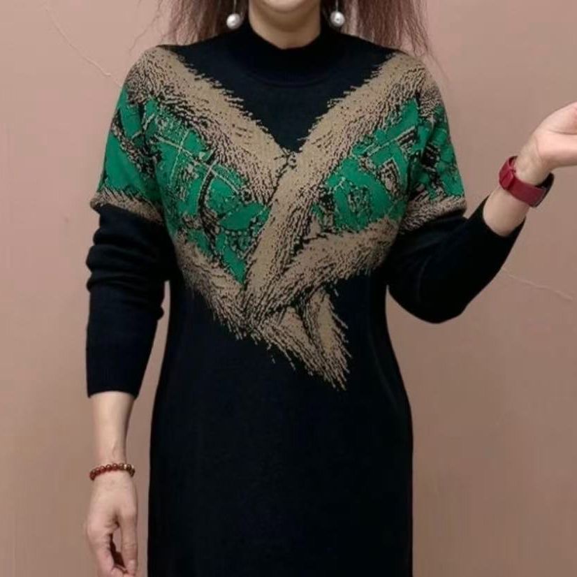 复古印花长袖连衣裙女宽