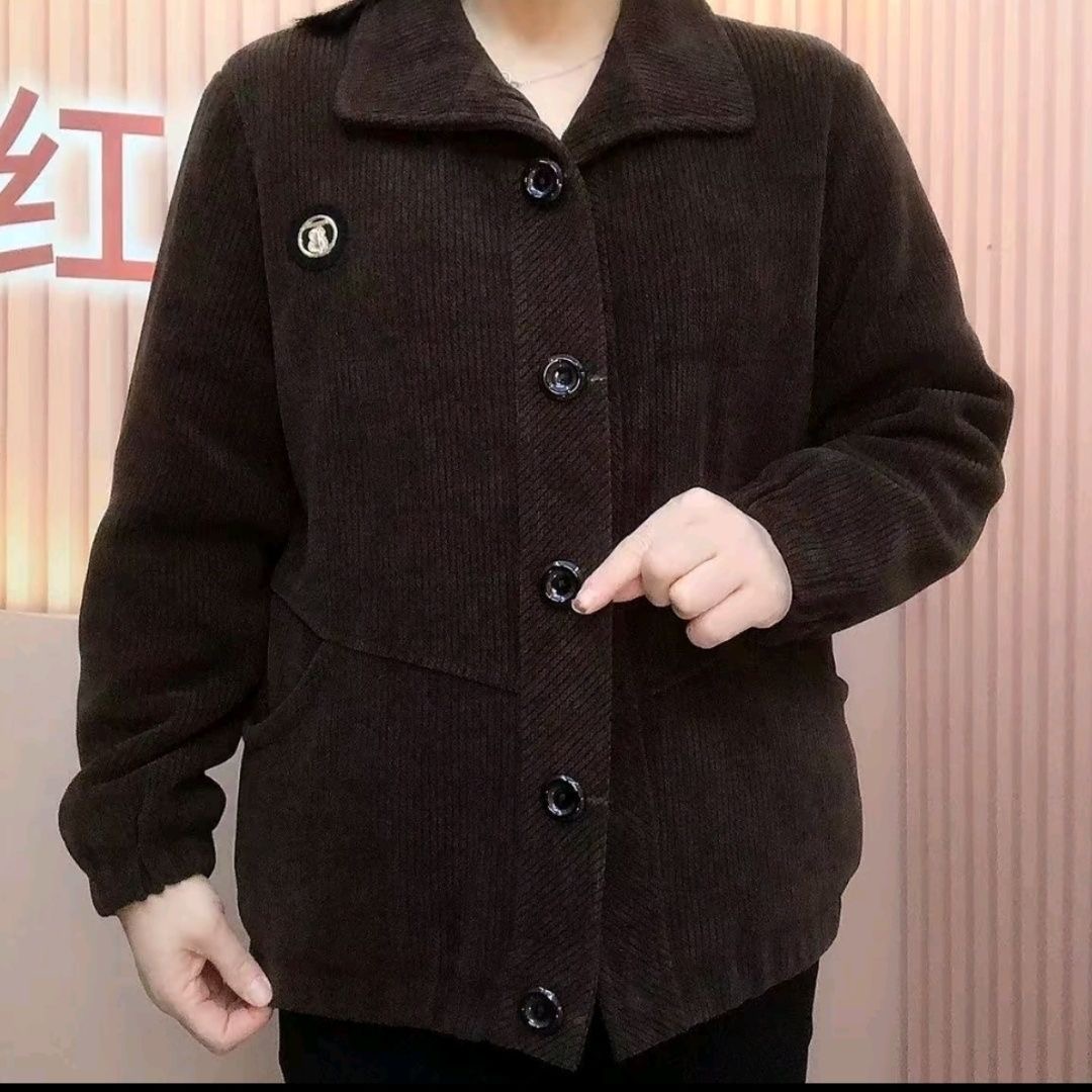 妈妈秋装灯芯绒外套中老年女装春秋新款加厚夹克中年人加绒上衣服