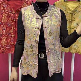 新中式高档印花圆领马甲中老年妈妈新款坎肩洋派年轻中国风女装