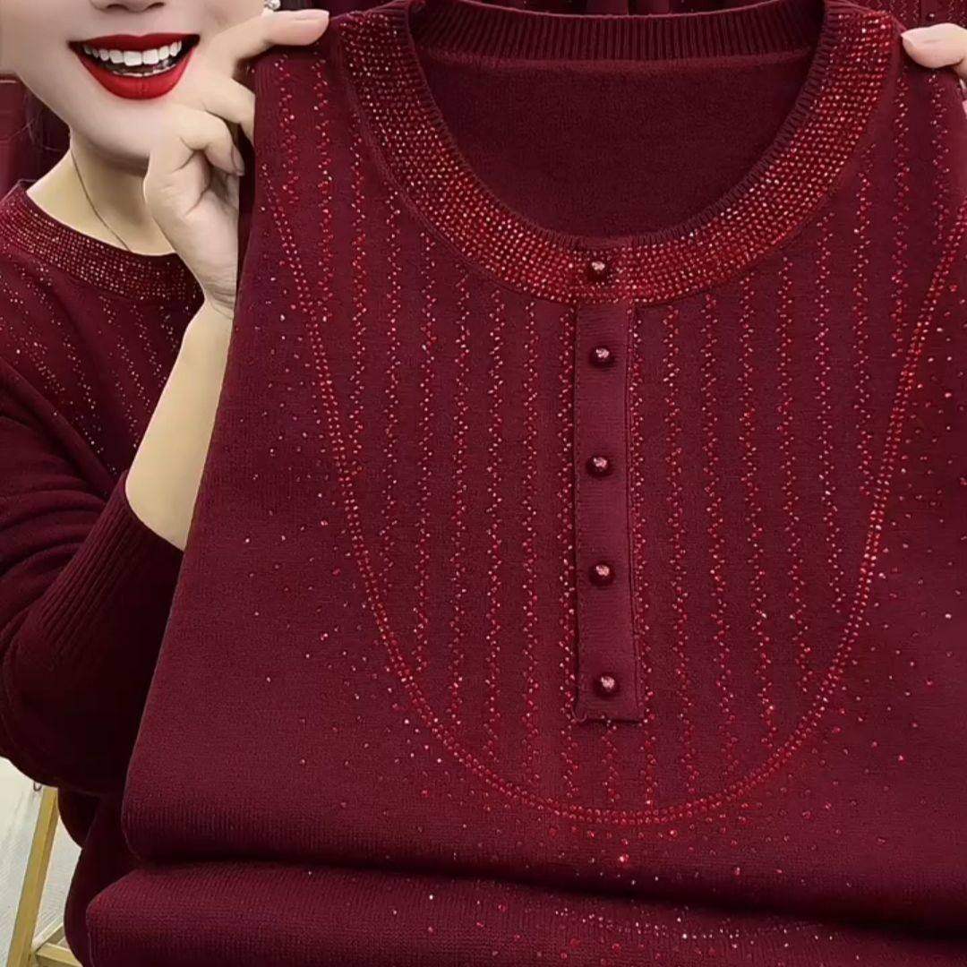 新年款烫钻圆领套头本命年妈妈针织衫时尚气质中老年宽松显瘦毛衣,女装/女士精品,常规大码外套,淘宝优惠券,粉丝福利购,淘宝优惠卷