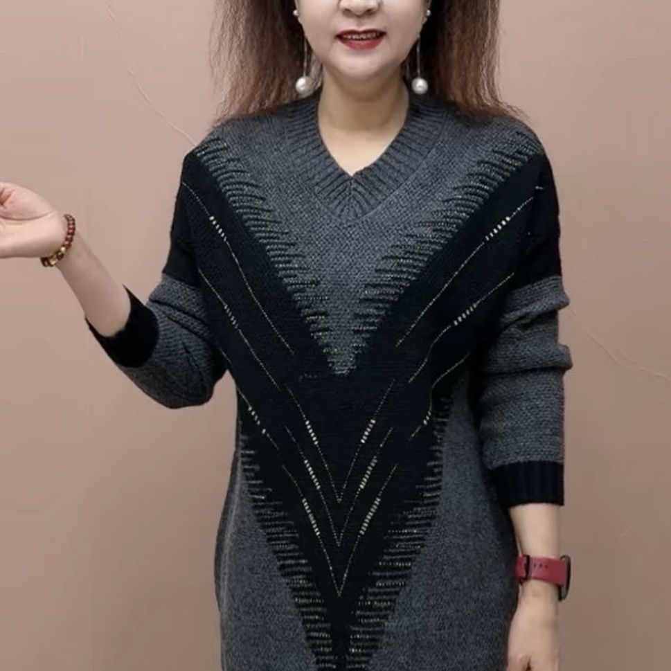 高级感V领拼色重工镶钻针