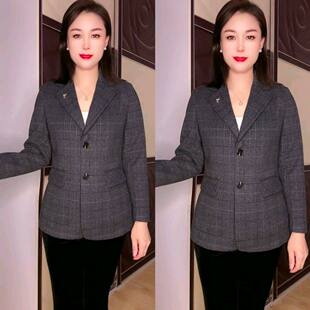 春秋新款格子西装时尚修身女收腰宽松上衣洋派短款百搭小西服外套