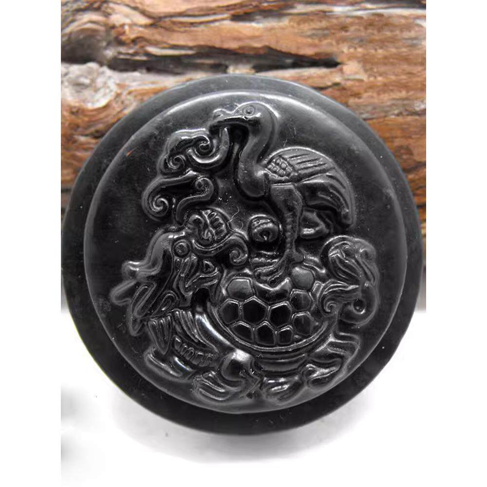 泰山墨玉龟驮鹤造型腰佩腰挂龙龟仙鹤皮带扣挂件玉石佩饰男士饰品