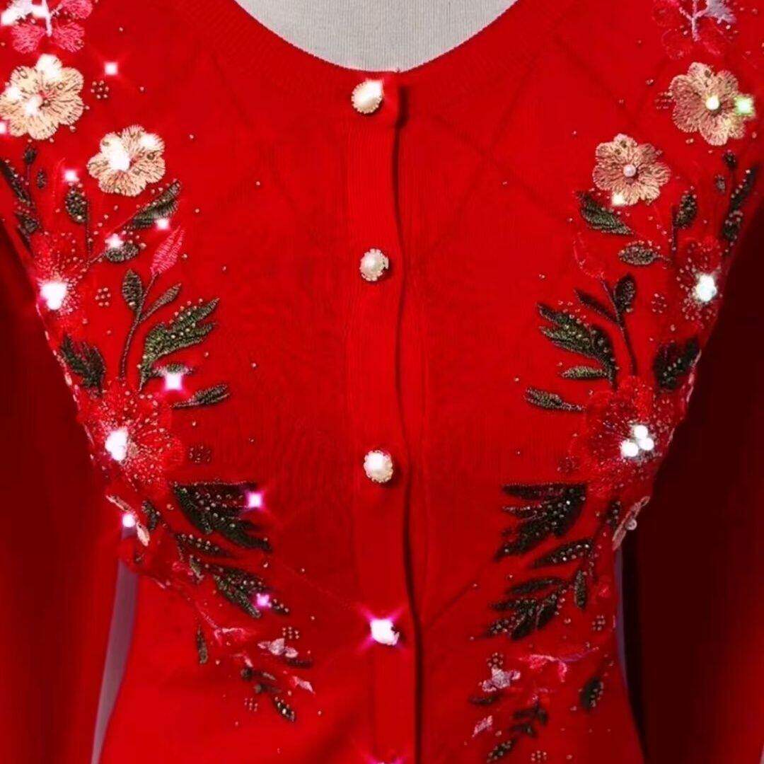 新款圆领针织衫毛衣开衫外套宽松上衣中老年妈妈奶奶弹力女装开衫