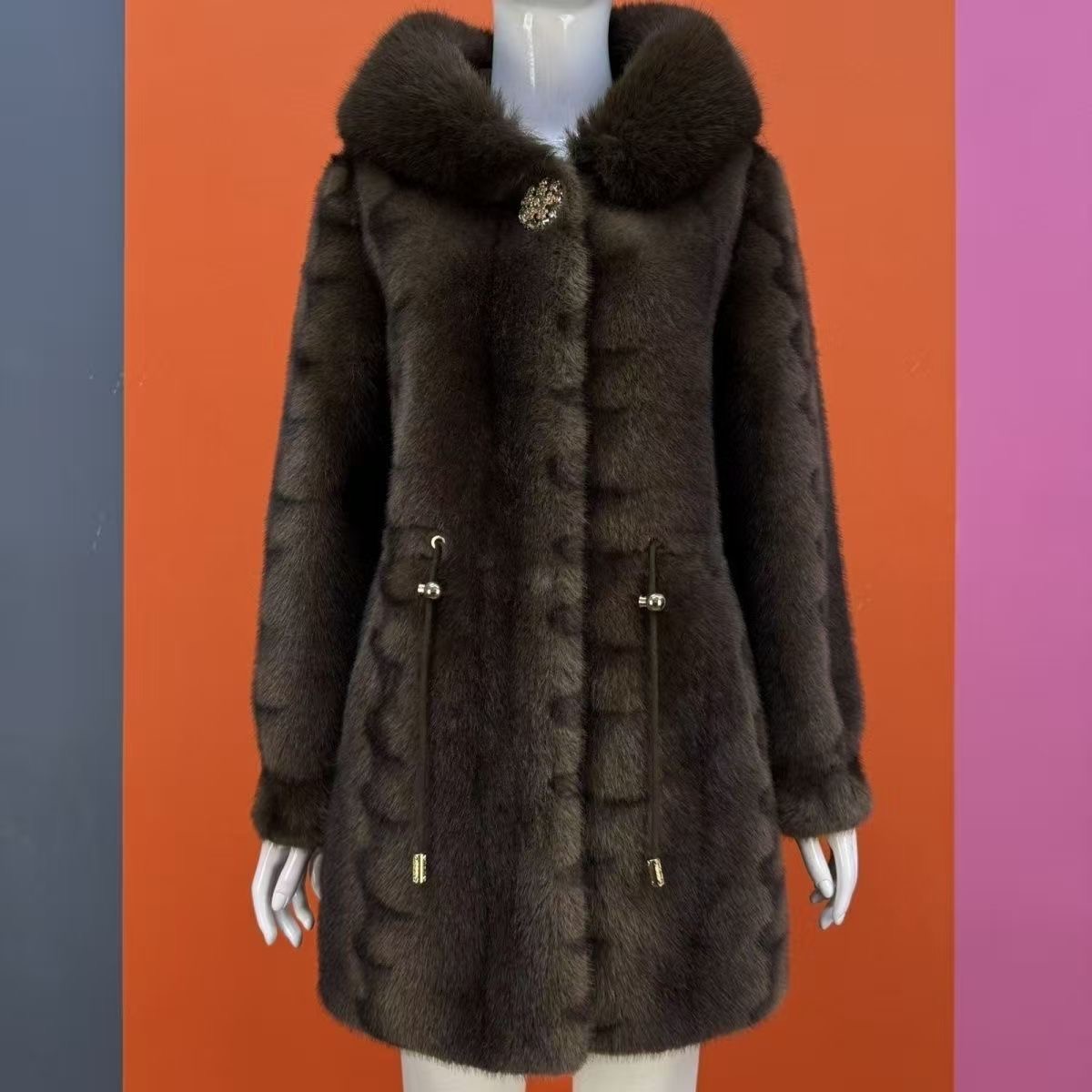 中老年女装冬季仿貂绒大