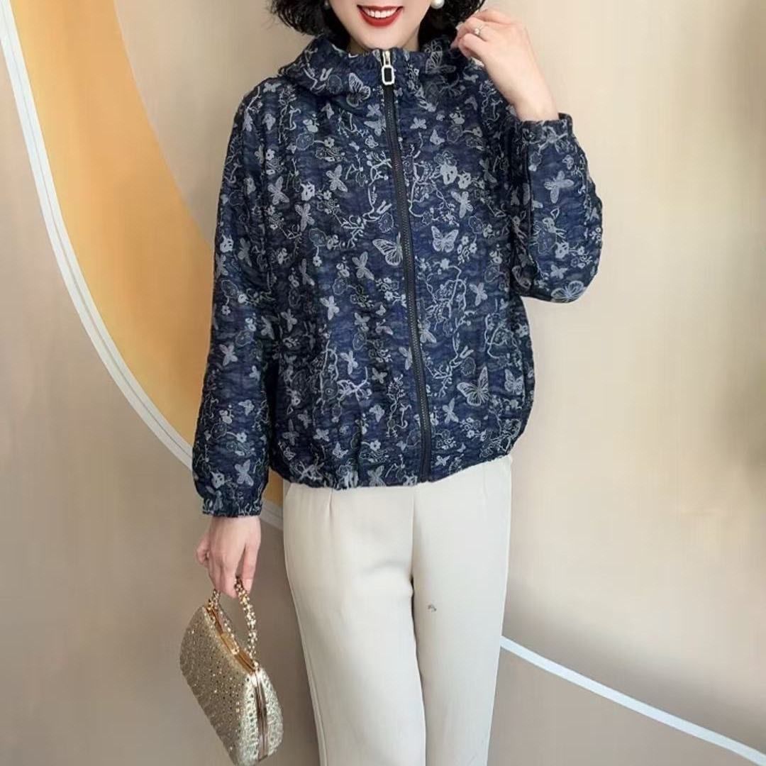 蓝蝴蝶花连帽女春秋加衬