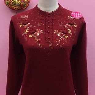 秋冬新款立体时尚中老年妈妈针织衫宽松遮肚子显瘦洋派绣花女装