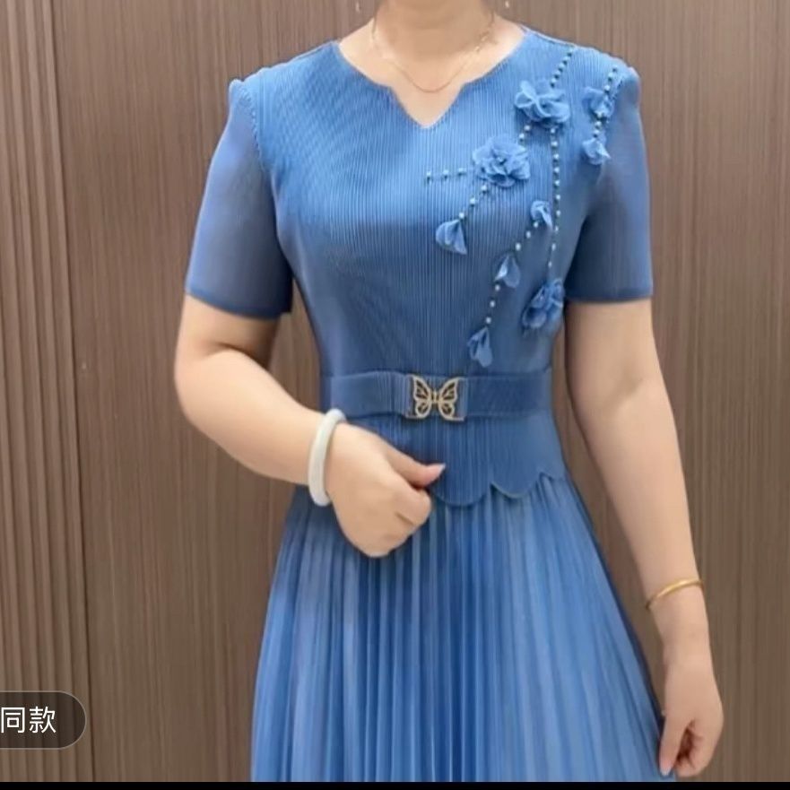 高档气质阔太太短袖褶皱