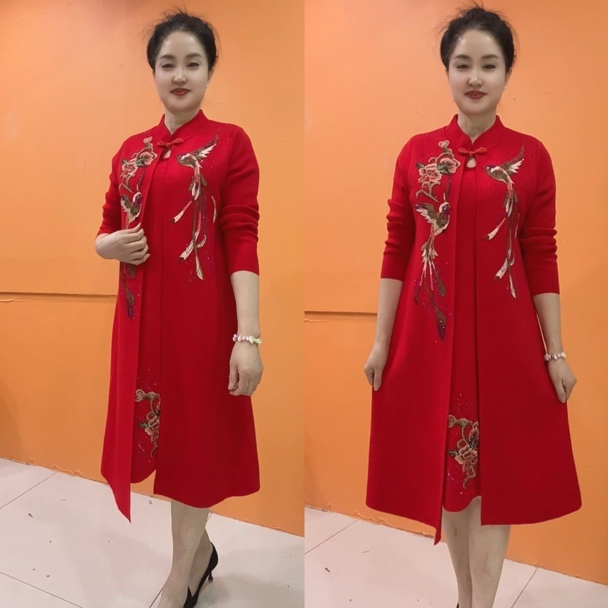 2025新款红色刺绣旗袍领