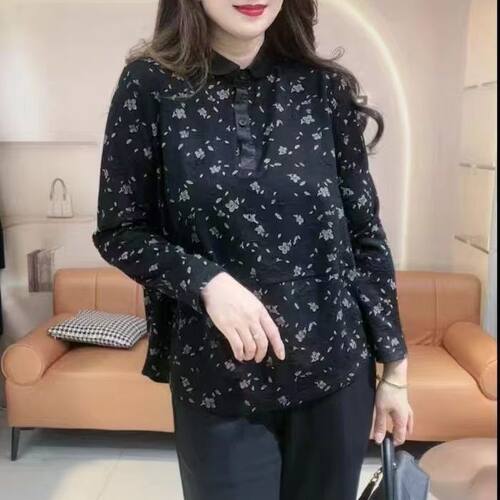 中老年女装长袖碎花大码T
