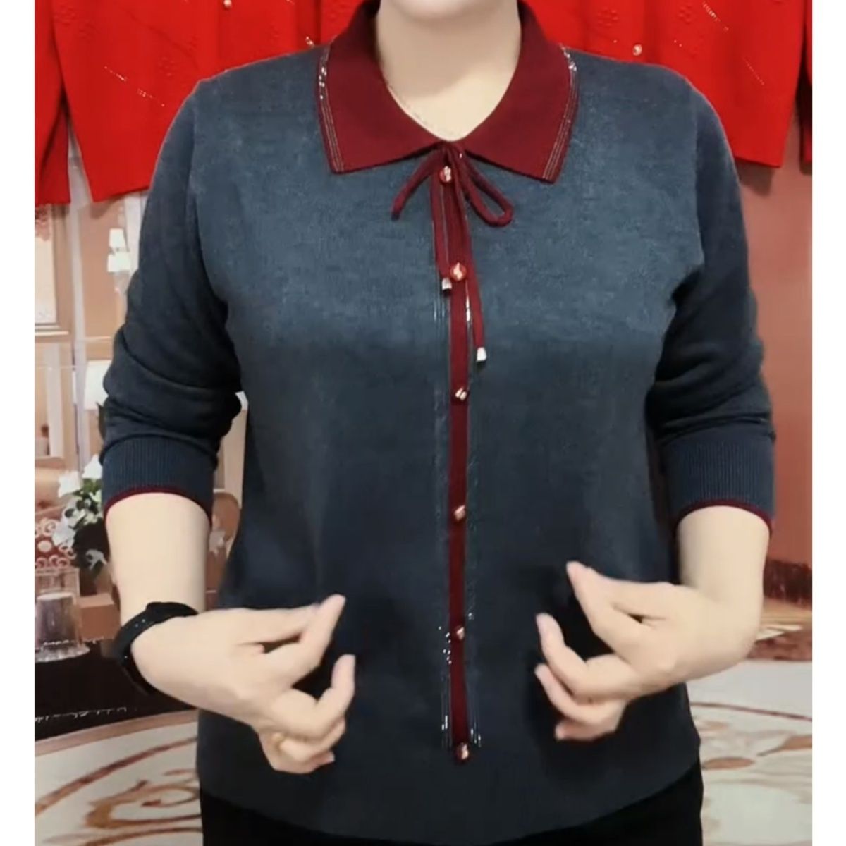系绳娃娃翻领毛衣女秋冬2