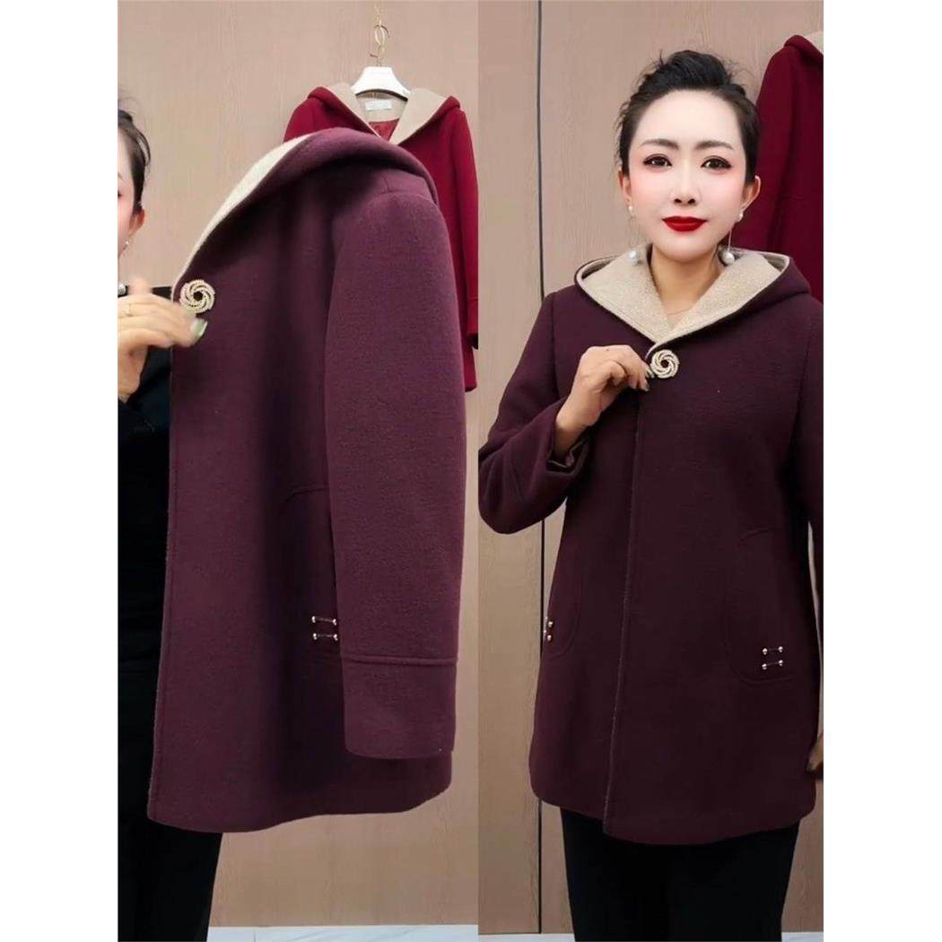 妈妈女装连帽大衣中老年羊毛秋冬新款春秋洋气时尚中长款毛呢外套,女装/女士精品,常规大码外套,淘宝优惠券,粉丝福利购,淘宝优惠卷