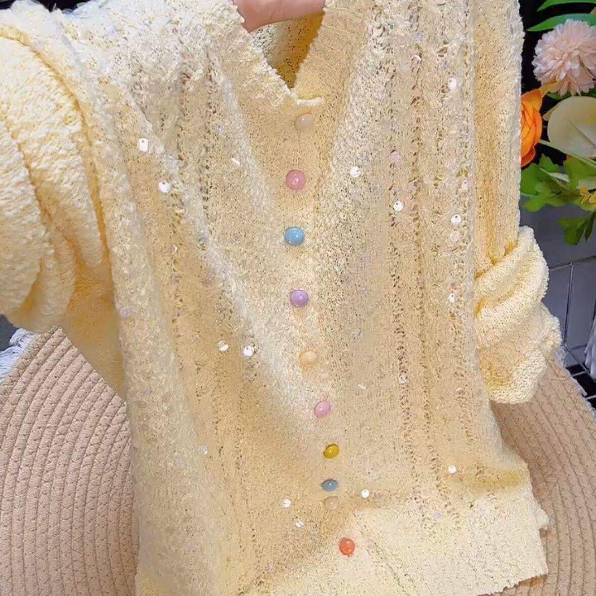 春秋2026亮片高级针织针织衫感轻奢新款毛衣小个子开衫上衣