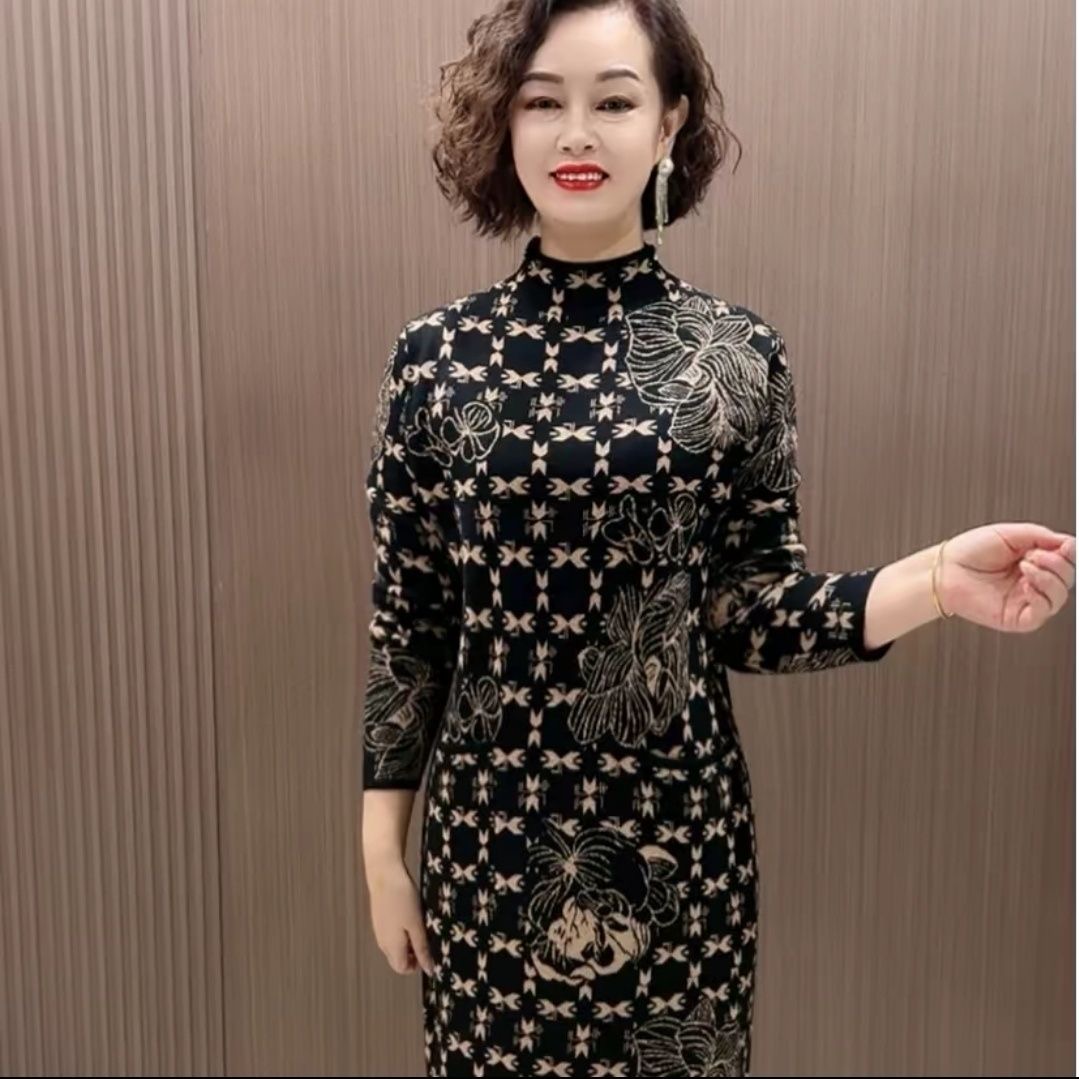 气质印花连衣裙女长袖半