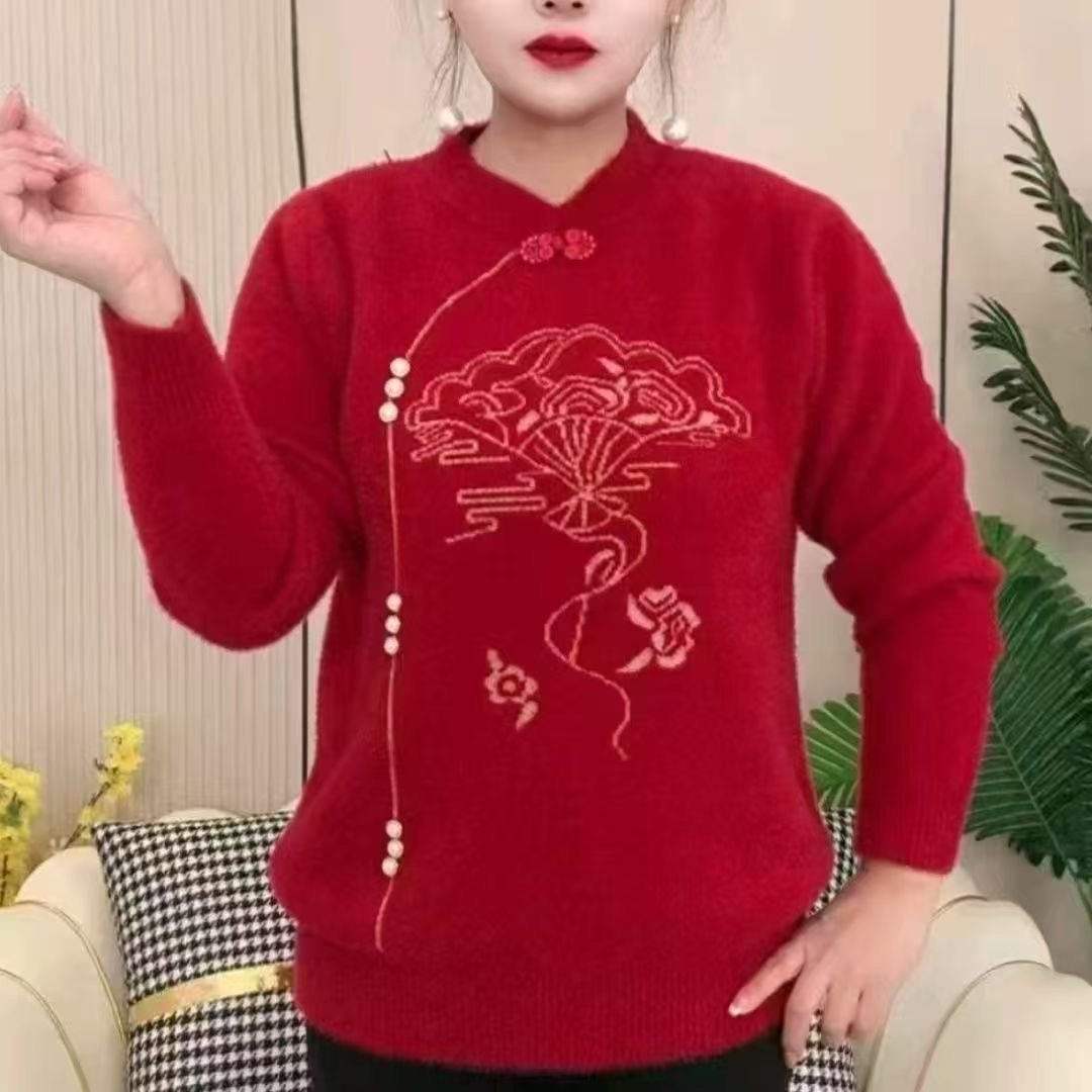 妈妈冬装一体绒毛衣洋气