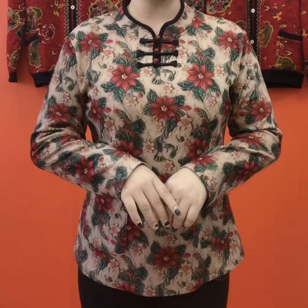 复古民族风盘扣立领碎花